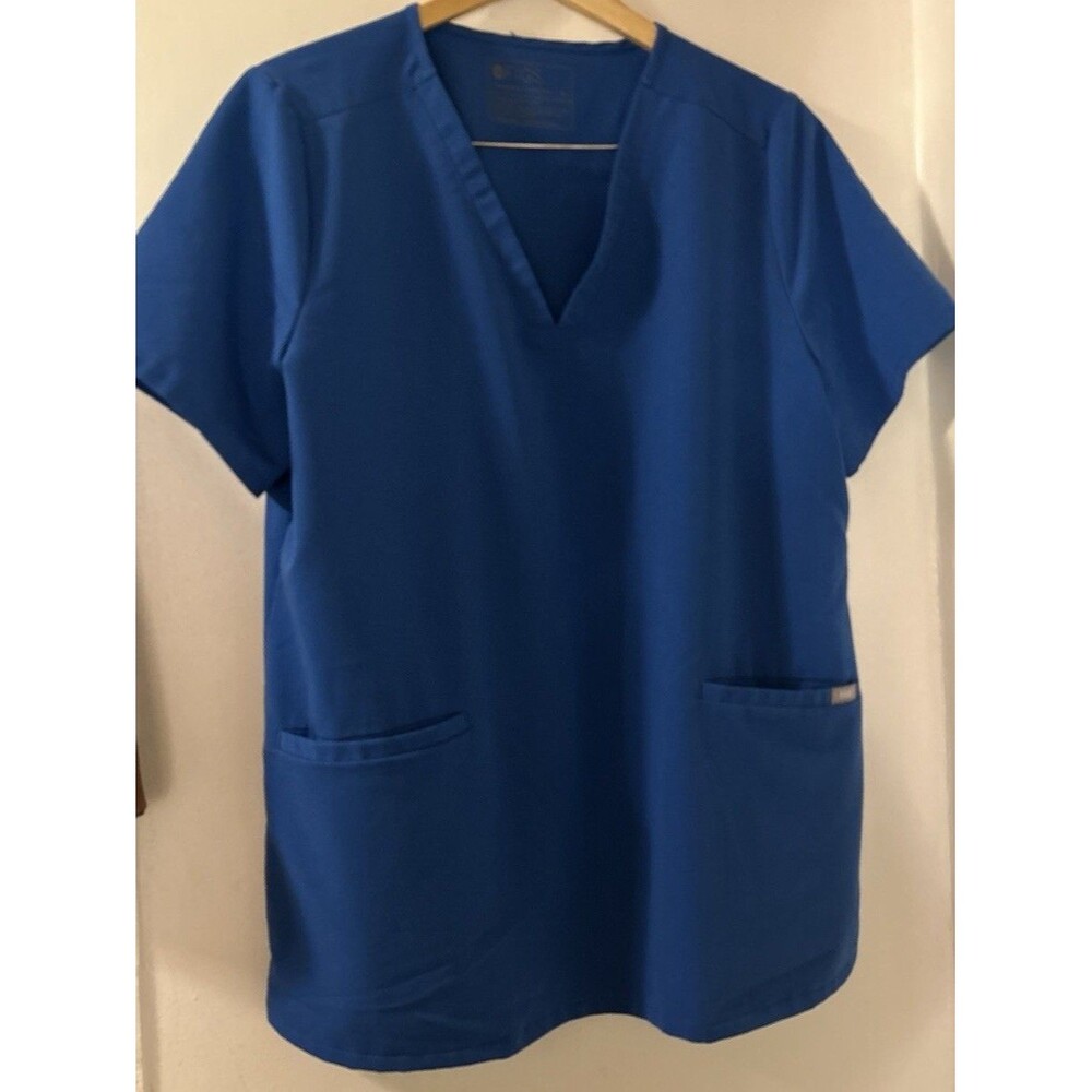 Figs Technical Collection Three-Pocket Scrub Top V Neck Blue Women's Size XL